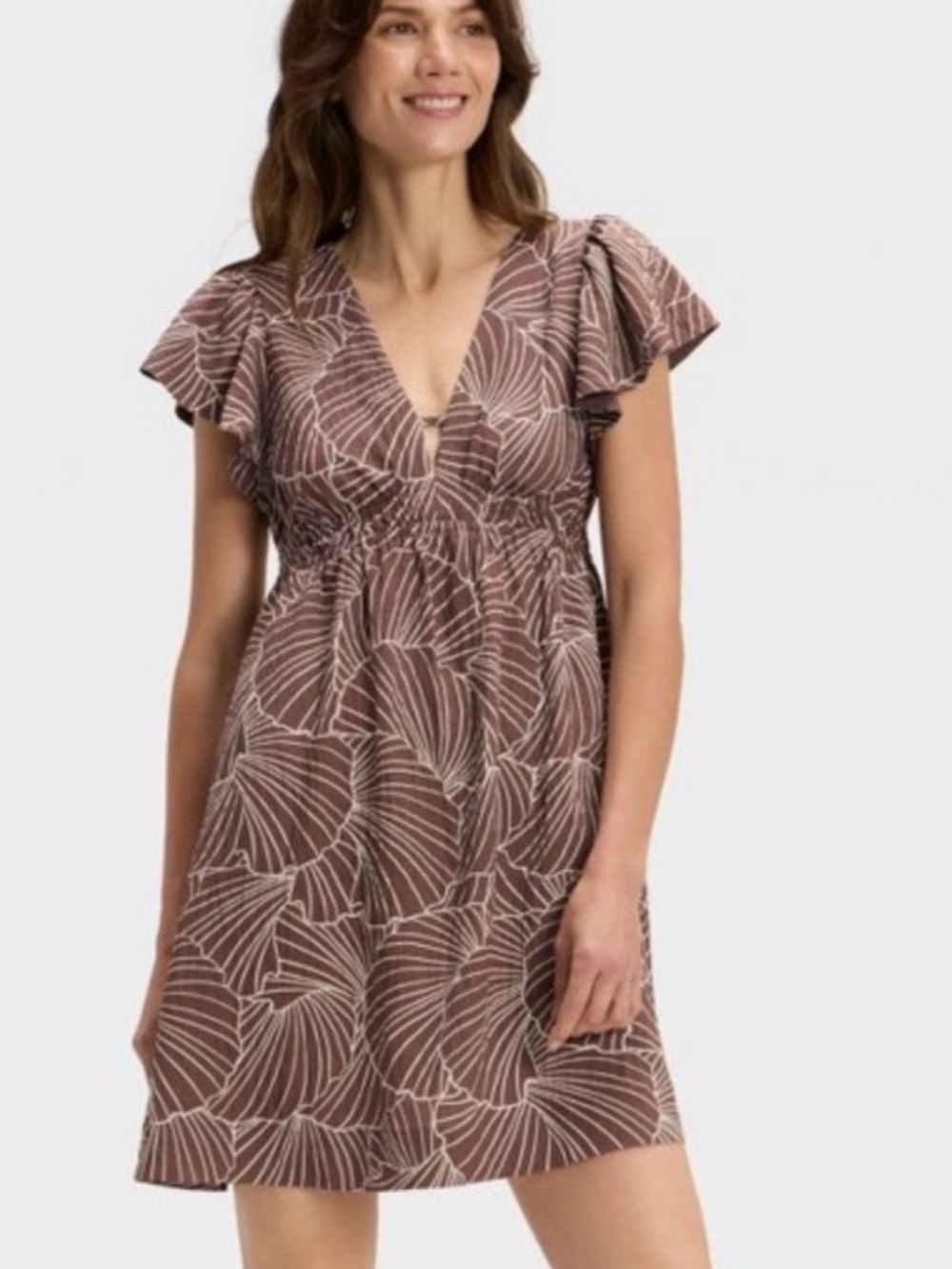 a new day Brown Patterned V-Neck Swim Coverup